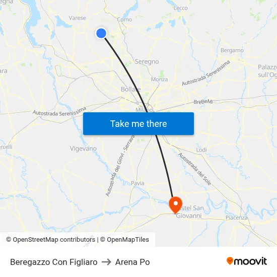 Beregazzo Con Figliaro to Arena Po map