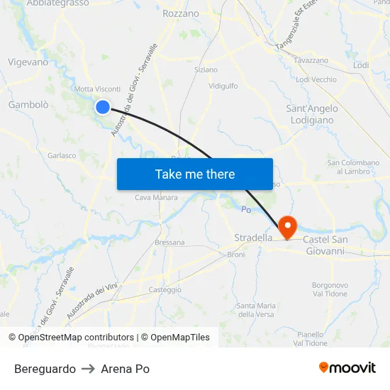 Bereguardo to Arena Po map