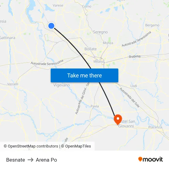 Besnate to Arena Po map