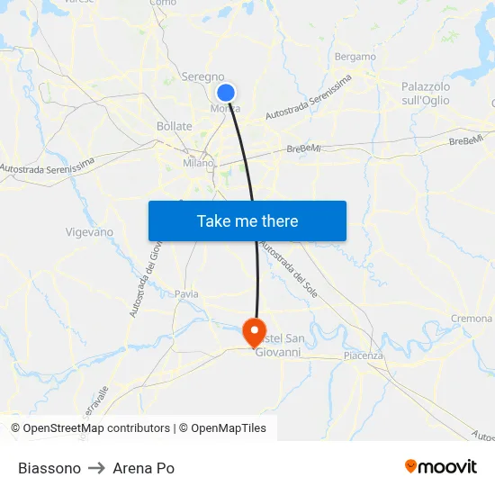 Biassono to Arena Po map