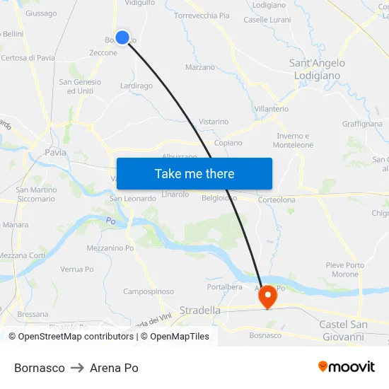 Bornasco to Arena Po map