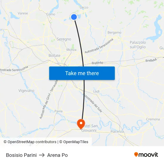 Bosisio Parini to Arena Po map