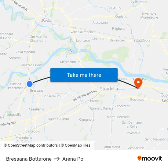 Bressana Bottarone to Arena Po map