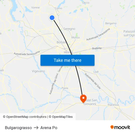 Bulgarograsso to Arena Po map