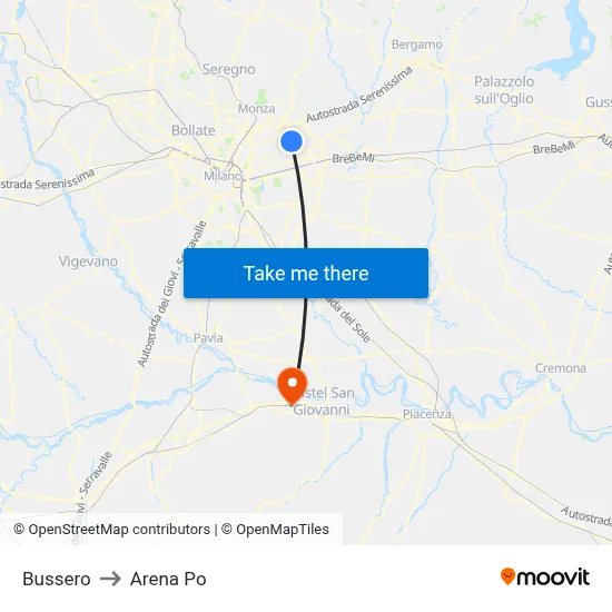 Bussero to Arena Po map