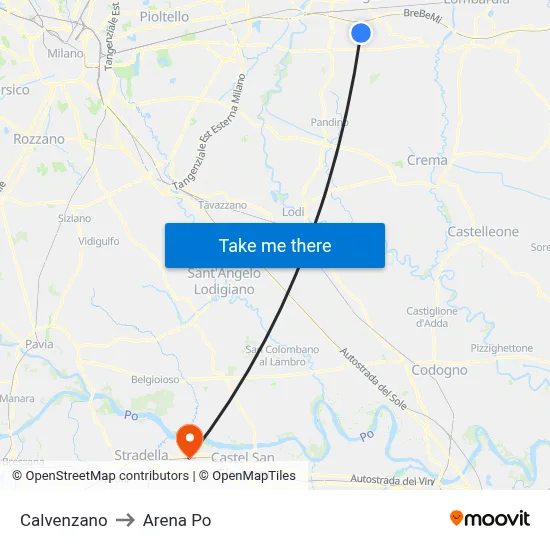 Calvenzano to Arena Po map