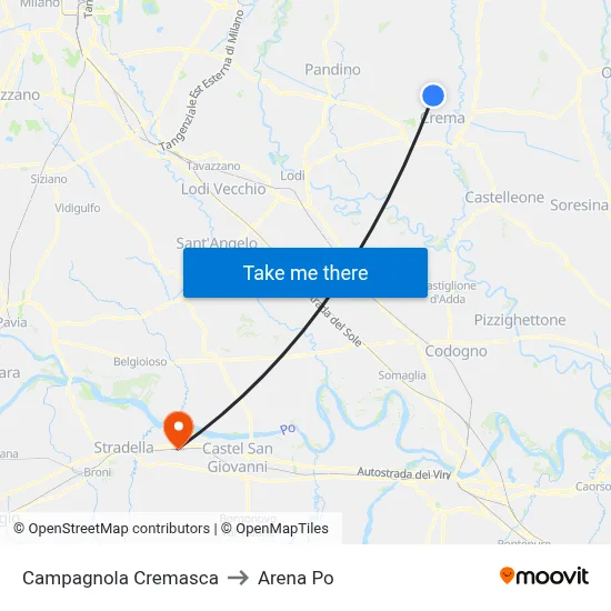 Campagnola Cremasca to Arena Po map