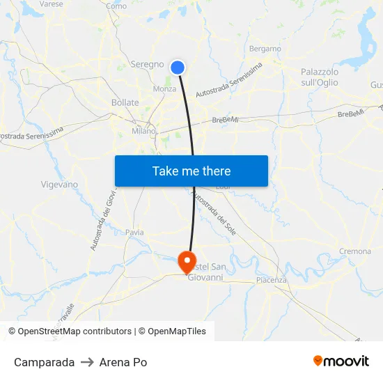 Camparada to Arena Po map