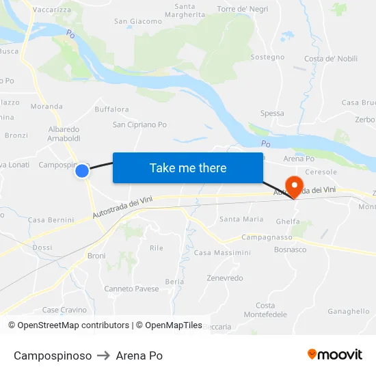 Campospinoso to Arena Po map