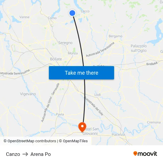 Canzo to Arena Po map