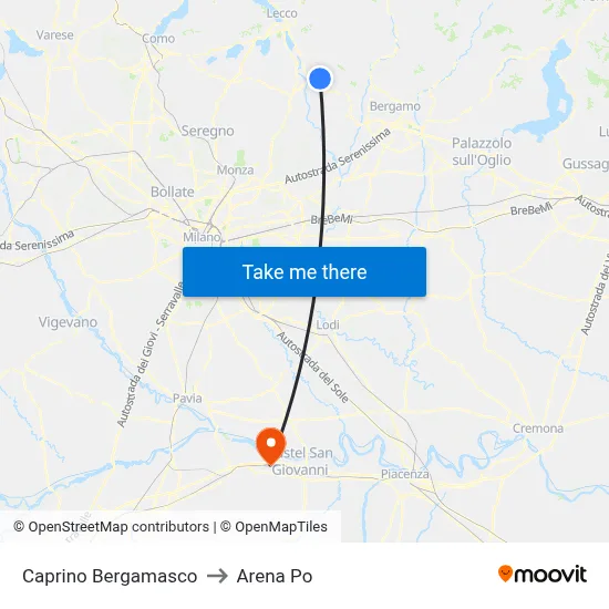 Caprino Bergamasco to Arena Po map