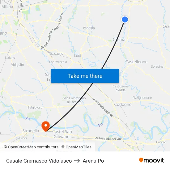 Casale Cremasco-Vidolasco to Arena Po map