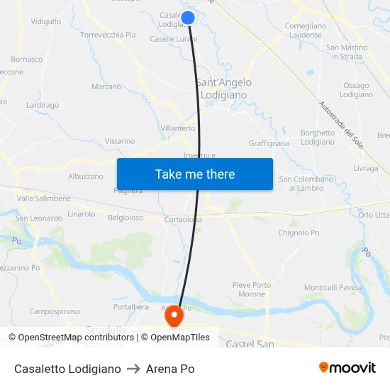 Casaletto Lodigiano to Arena Po map