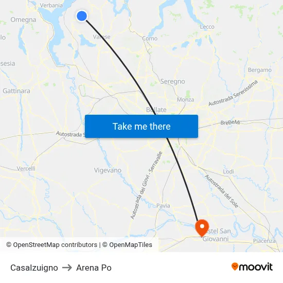 Casalzuigno to Arena Po map