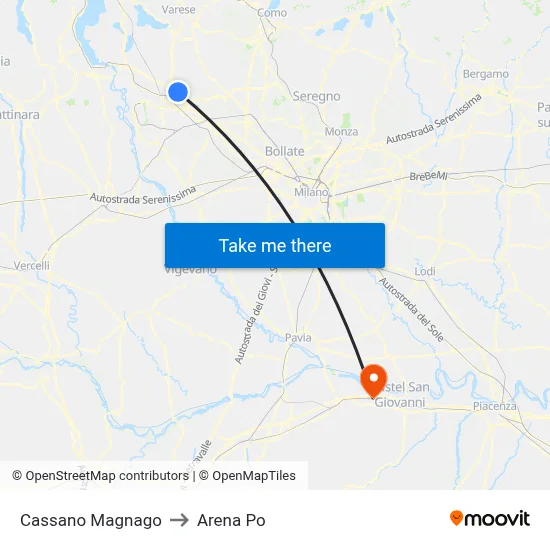 Cassano Magnago to Arena Po map