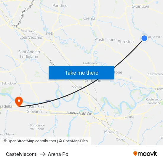 Castelvisconti to Arena Po map
