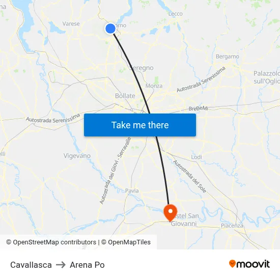 Cavallasca to Arena Po map
