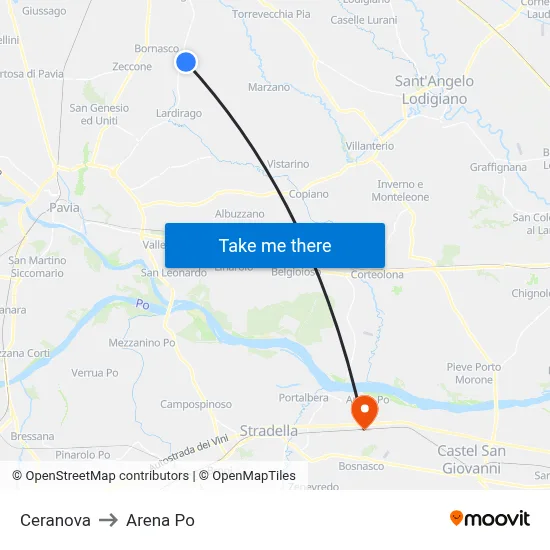 Ceranova to Arena Po map