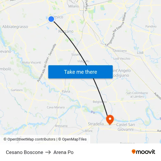 Cesano Boscone to Arena Po map