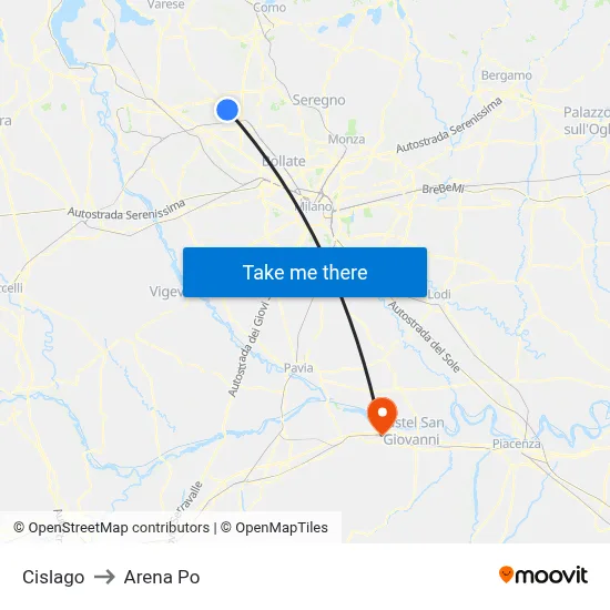 Cislago to Arena Po map