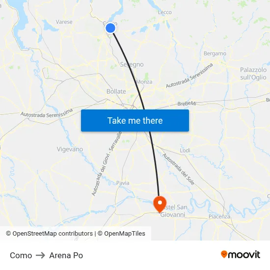 Como to Arena Po map