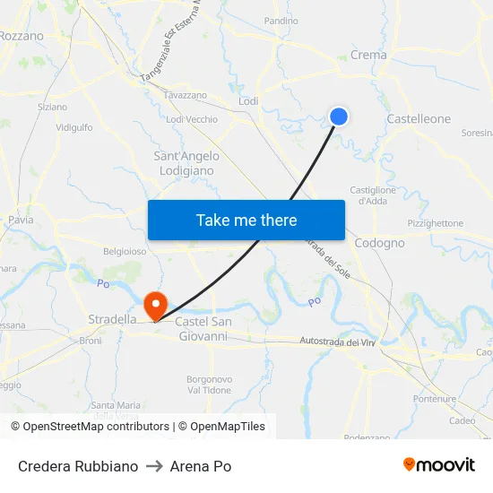 Credera Rubbiano to Arena Po map