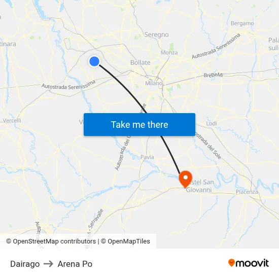Dairago to Arena Po map