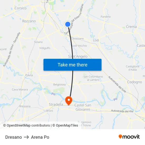Dresano to Arena Po map