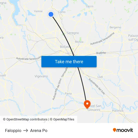 Faloppio to Arena Po map