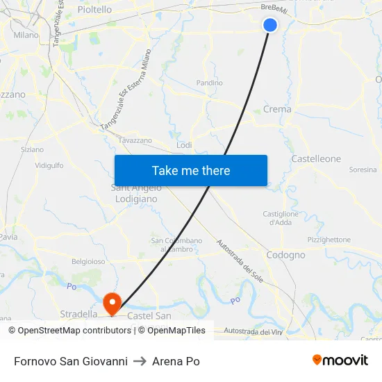 Fornovo San Giovanni to Arena Po map