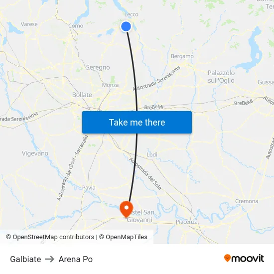 Galbiate to Arena Po map