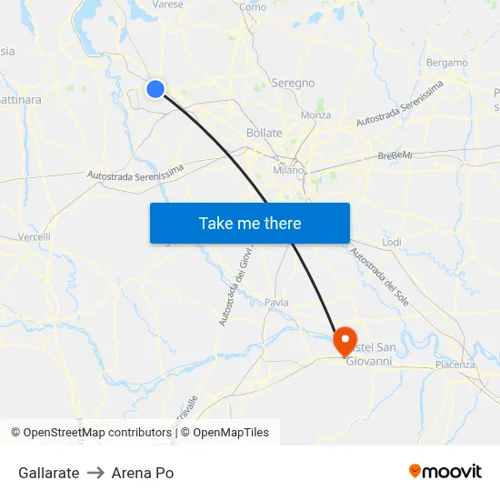 Gallarate to Arena Po map