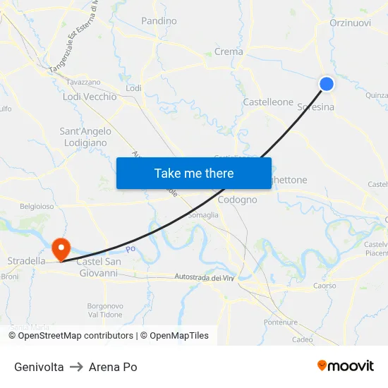 Genivolta to Arena Po map