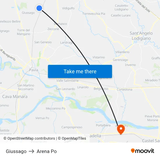 Giussago to Arena Po map
