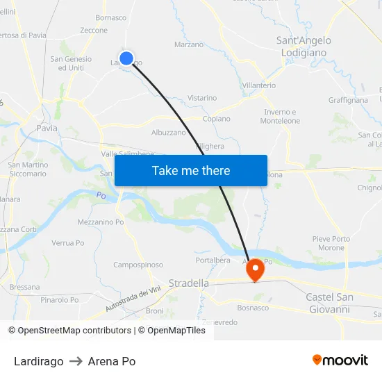 Lardirago to Arena Po map