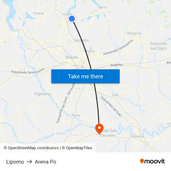 Lipomo to Arena Po map