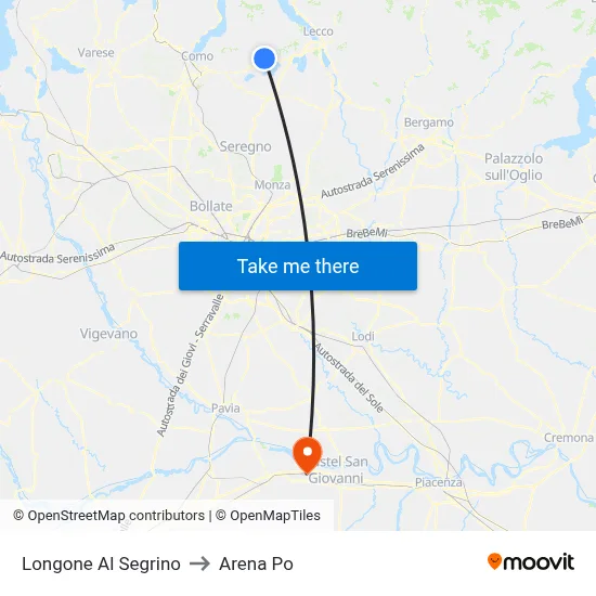 Longone Al Segrino to Arena Po map