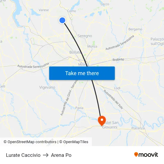Lurate Caccivio to Arena Po map