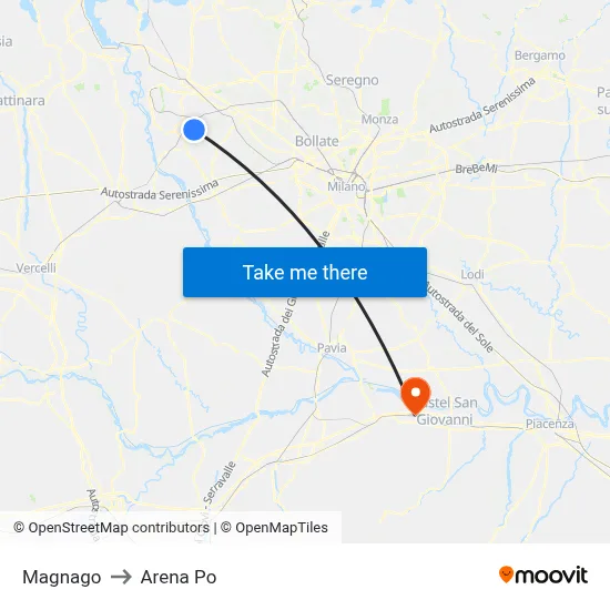 Magnago to Arena Po map