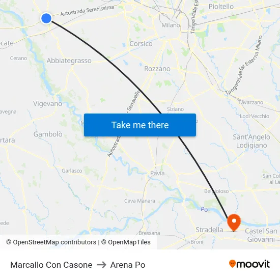 Marcallo con Casone to Arena Po map