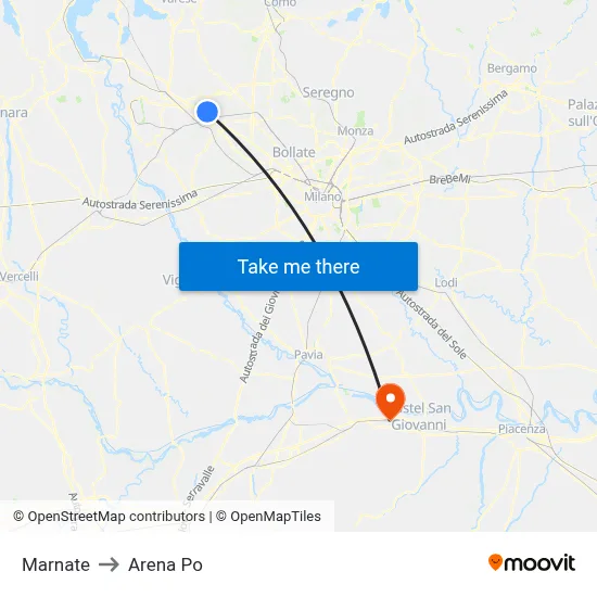 Marnate to Arena Po map