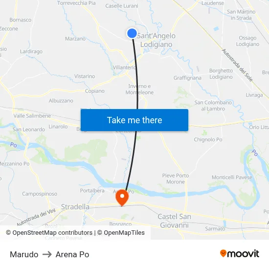 Marudo to Arena Po map
