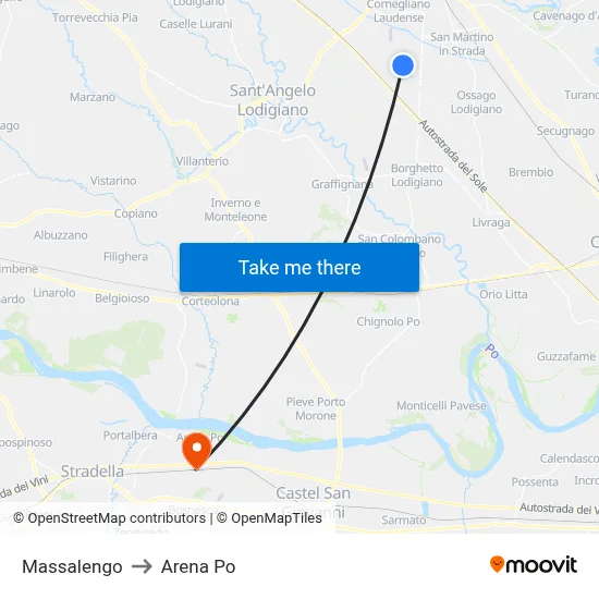 Massalengo to Arena Po map