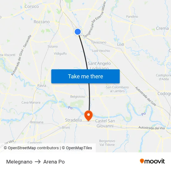 Melegnano to Arena Po map
