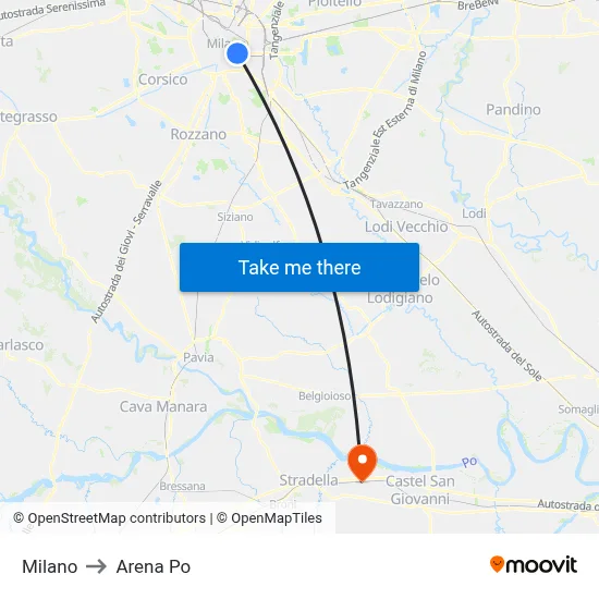 Milan to Arena Po map