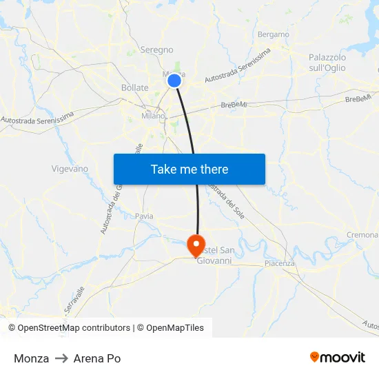 Monza to Arena Po map