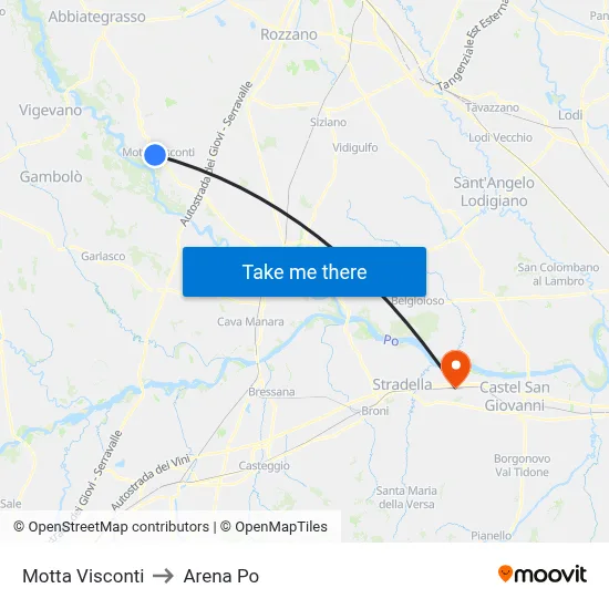 Motta Visconti to Arena Po map