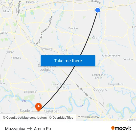 Mozzanica to Arena Po map