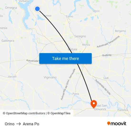 Orino to Arena Po map