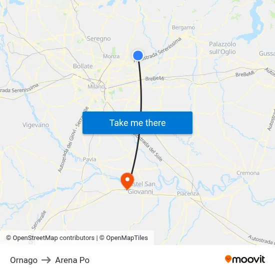 Ornago to Arena Po map